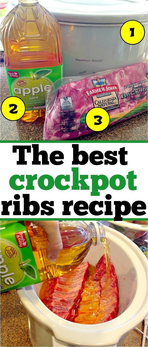 the best crockpot ribbs recipe is shown in this collage with ingredients