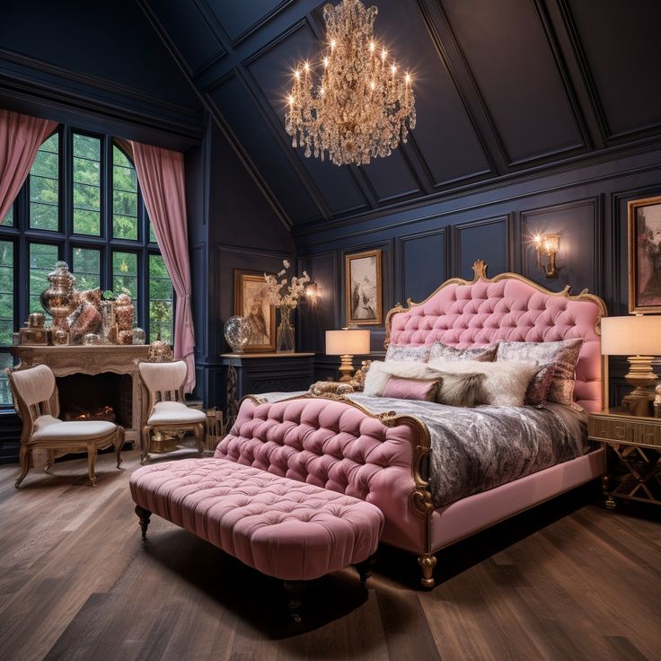 Taylor Swift's Tennessee Bedroom - AI Imagined Bedroom Victorian Style, Tennessee Bedroom, Eccentric Bedroom, Taylor Swift Bedroom, Bedroom Pallet, Dr Friends, Rose Gold Room Decor, Glam Interior Design, Mansion Bedroom