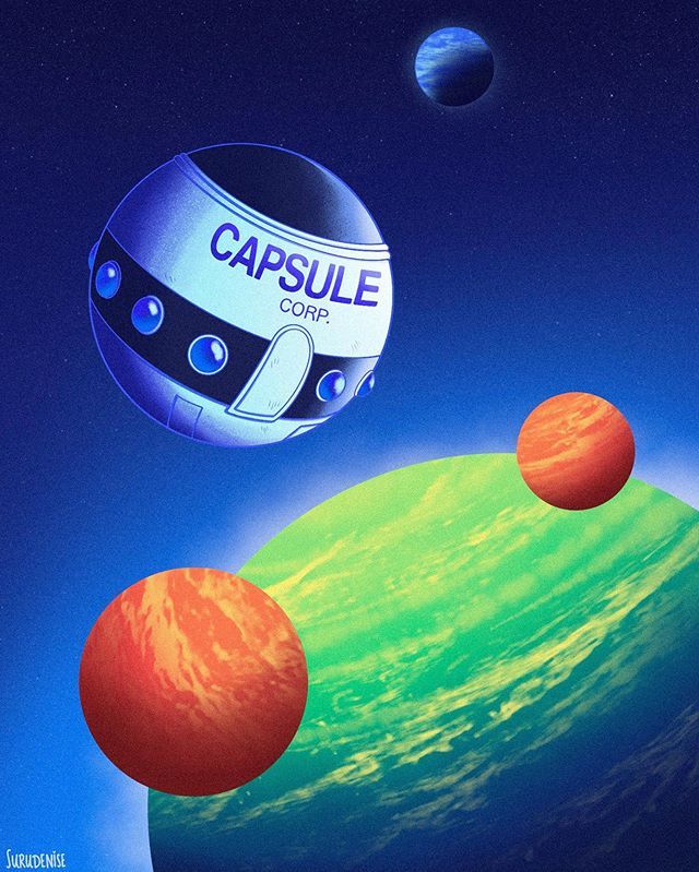 an artist's rendering of two planets in front of the captioned capsule logo