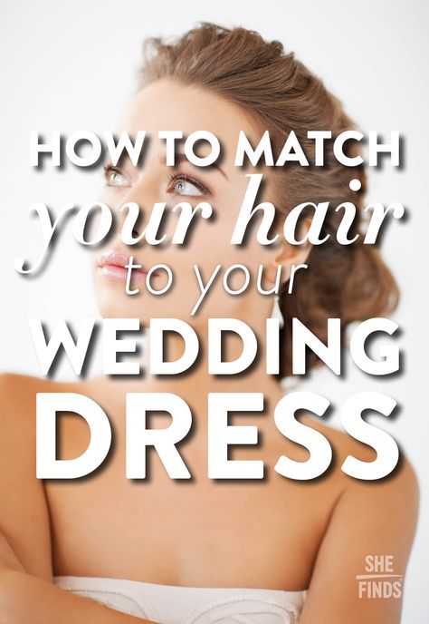 a woman with her arms crossed and the words how to match your hair to your wedding dress