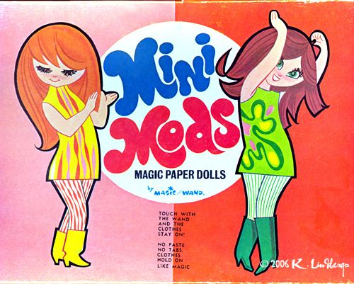 the cover art for mini - meas magic paper dolls, featuring two girls with long red hair