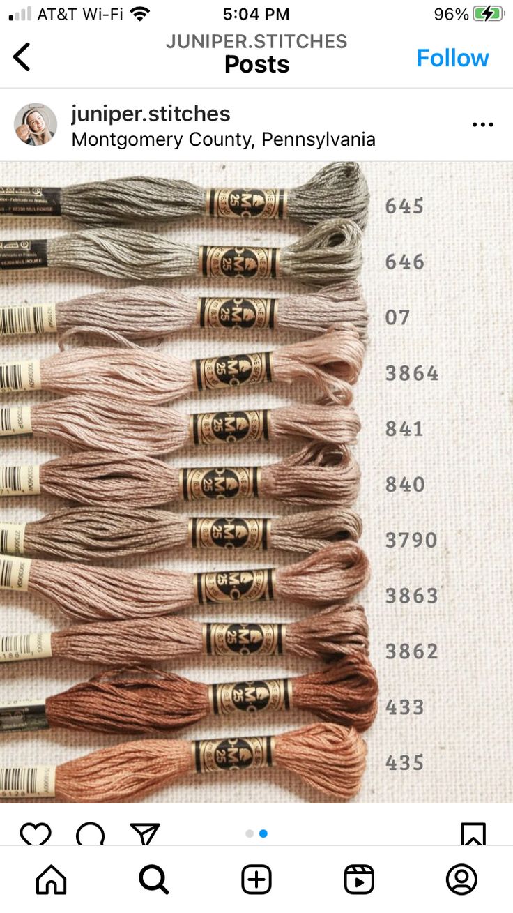 the threads are all different colors and sizes, but they have numbers on them