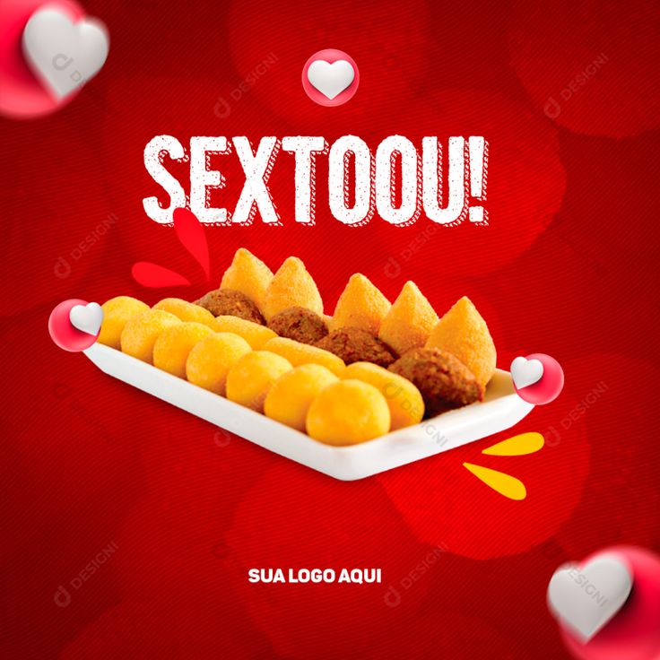 an advertisement for some kind of food on a red background with hearts and the words sextoou