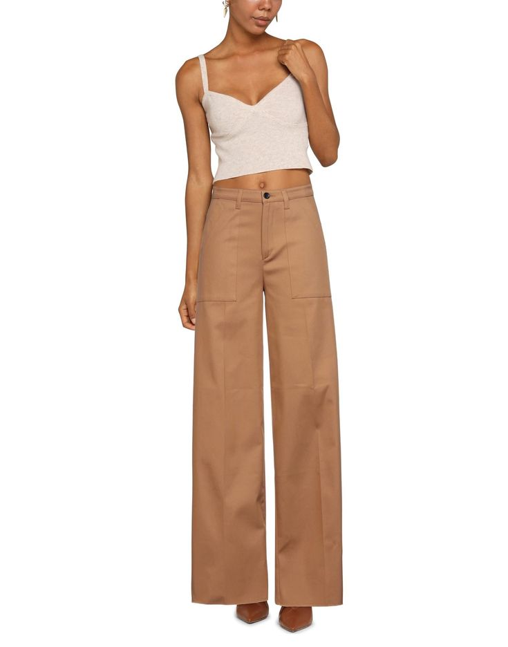 gabardine, solid color, no appliqués, high waisted, regular fit, flare & wide-leg, button, zip, multipockets, raw-cut hem, stretch , Color: Camel , Size: 25 Solid Wide Leg Cargo Pants With Patch Pockets, Wide Leg Cargo Jeans With Patch Pockets, Solid Color Cargo Style Wide Leg Work Pants, Solid Cargo Style Wide Leg Pants For Work, Wide-leg Cargo Pants For Work With Hip Pockets, Spring Wide Leg Utility Pants, Spring Utility Wide Leg Pants, Beige Wide Leg Pants With Five Pockets, Fall Wide Leg Straight Pants With Welt Pockets