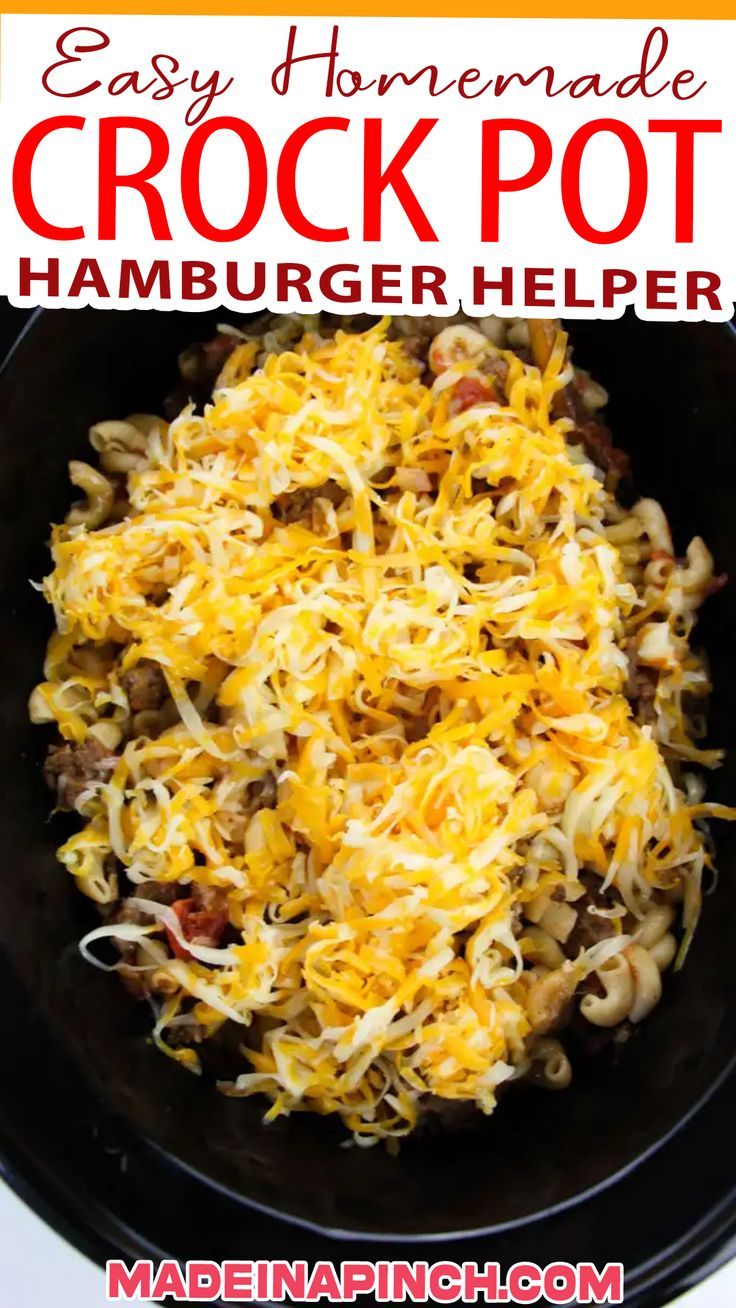 an easy homemade crock pot hamburger helper recipe in a black bowl