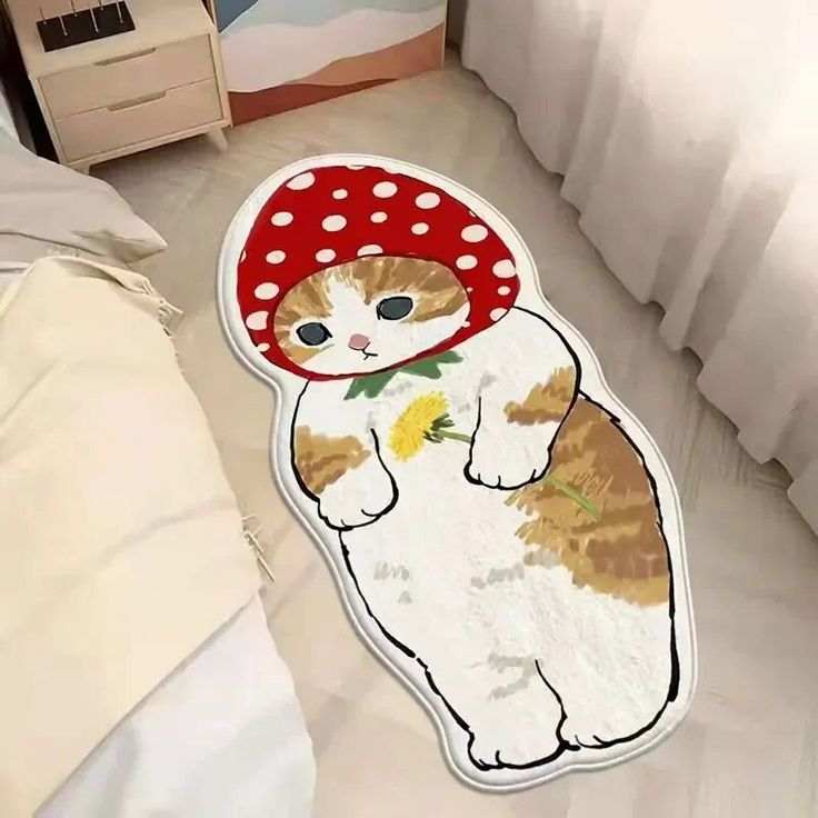 a cat with a red hat on it's head is laying on the floor