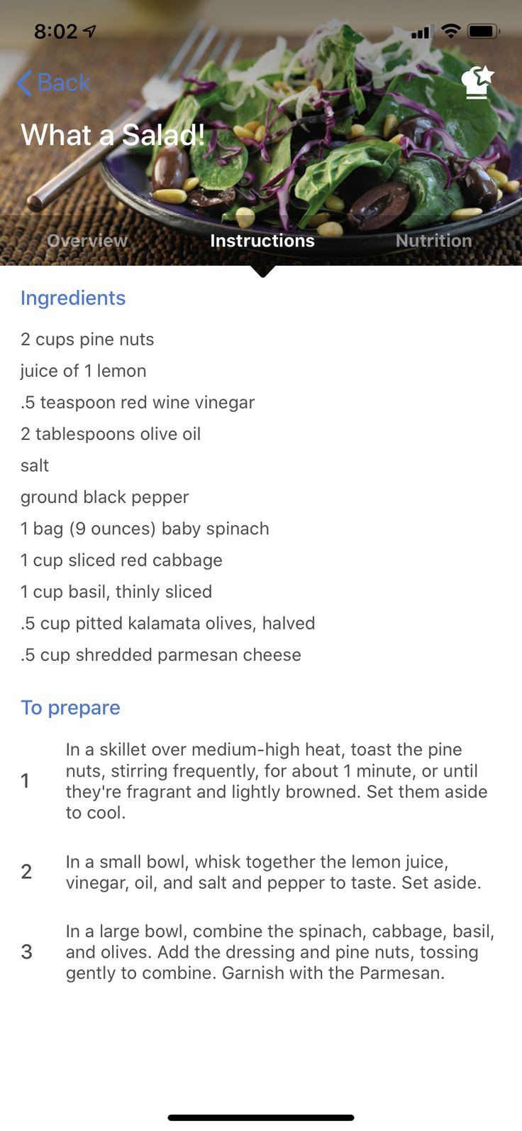 the recipe for salad is shown in this screenshote screen shot, with text below it