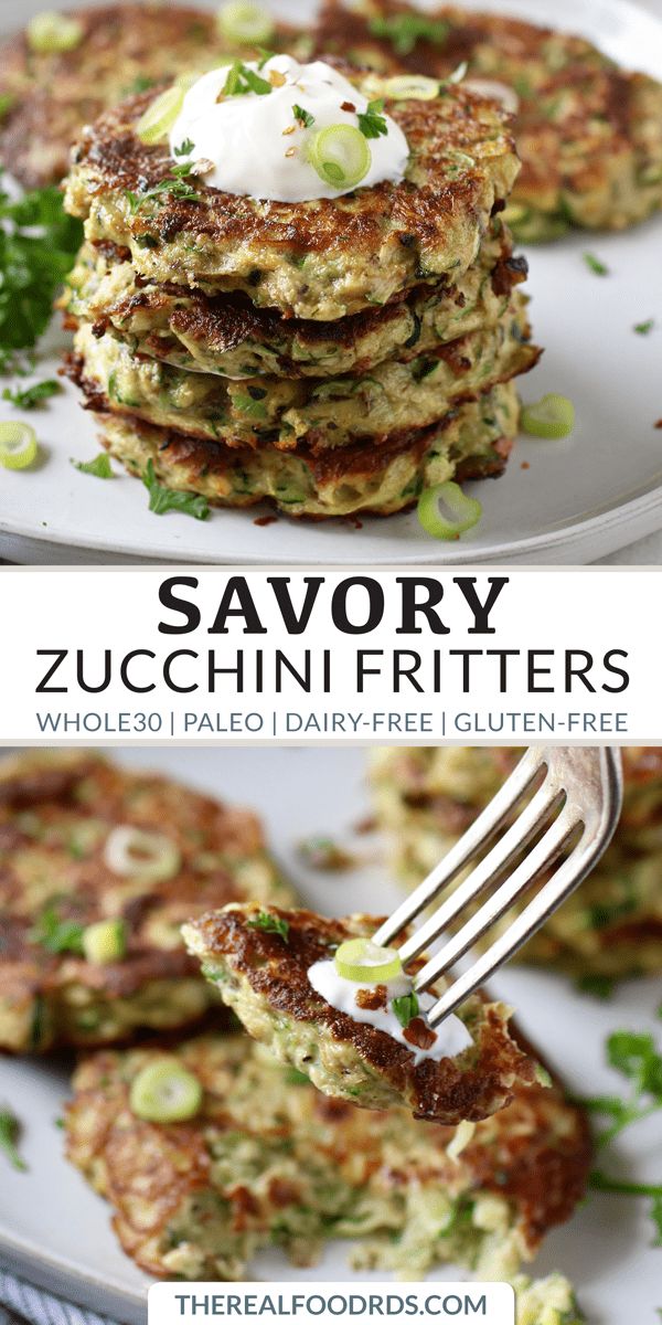 zucchini fritters on a plate with a fork