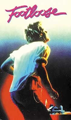 a movie poster for footloose with a man in white shirt and black pants