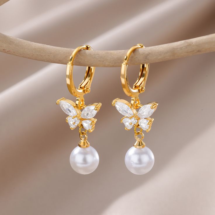 Trend Drop Dangle Earrings For Women Stainless Steel Baroque Pearl Butterfly Pendientes Wedding Butterfly Gold Earrings, Minimalist Earrings Gold, Earrings Aesthetic, Bridesmaid Gifts Jewelry, Gold Pearl Earrings, Trendy Earrings, Pearl Earrings Dangle, Butterfly Earrings, Gold Earrings Dangle