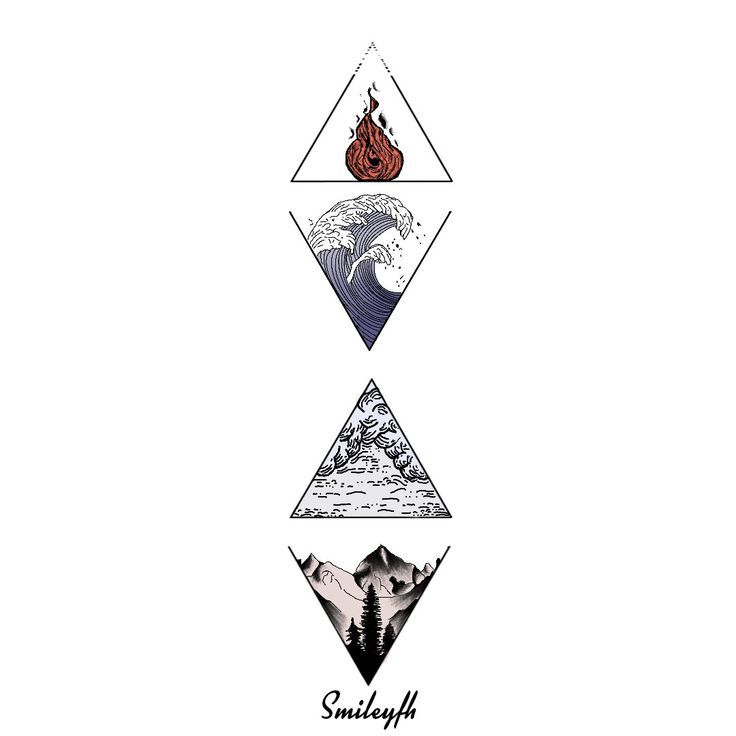 three triangles with mountains and trees in them