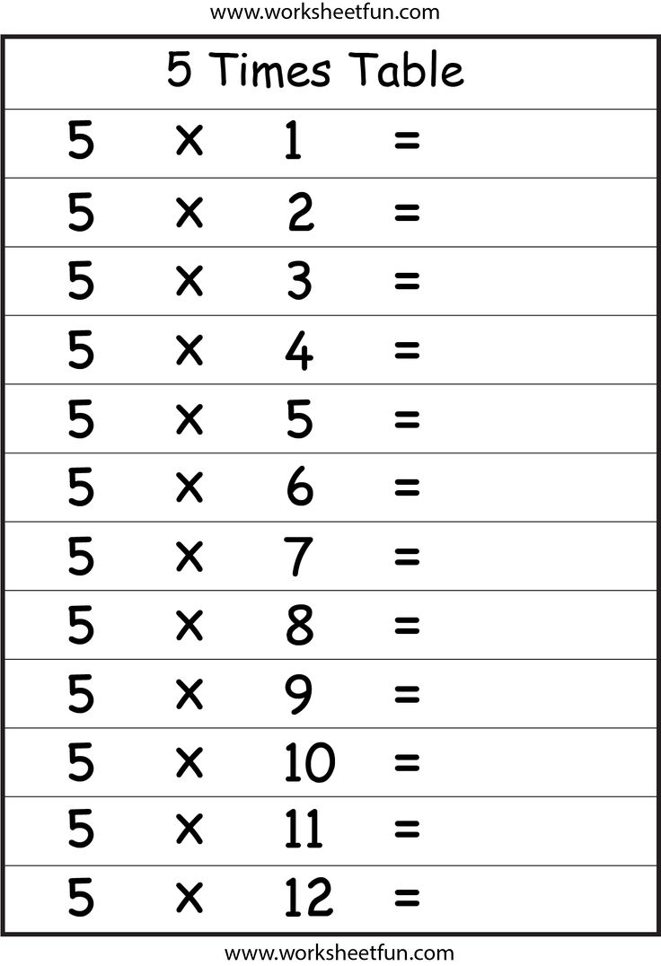 the printable worksheet for 5 times table, with numbers and symbols on it