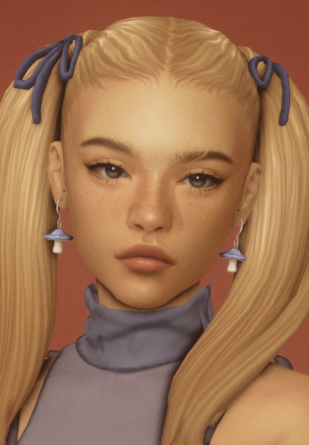 a digital painting of a woman with long blonde hair and blue earrings on her head