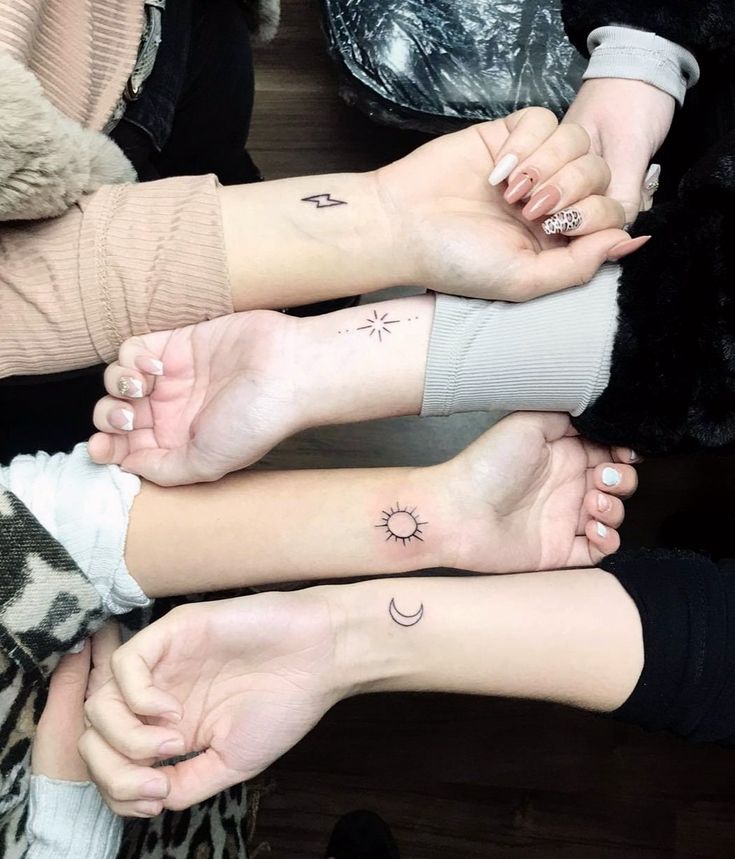 Four Matching Tattoos Best Friends, Matching Tattoos For A Group Of 4, Small Tattoos For 4 Best Friends, Small Tattoos For Group Of 4, Tattoos 4 Friends, Matching Tattoos 4 Friends, Tattoo Ideas For A Group Of 4, Matching Tattoos For 4 Cousins, Tattoo For Four Siblings