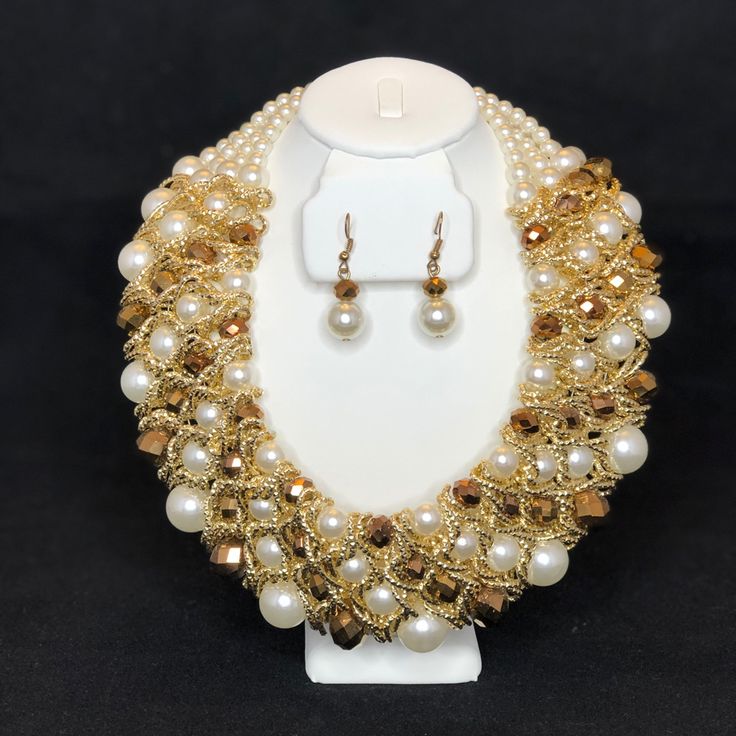 Pearl With Gold Embellishment Choker Necklace And Matching Earrings To Wear As A Stunning Statement Piece! Beautiful Set! Never Worn!! Gold Embellishment, Beauty Stuff, Matching Earrings, Statement Pieces, Choker, Embellishments, Choker Necklace, Necklaces, Gold