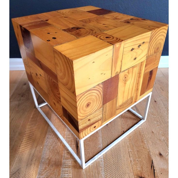 a wooden box sitting on top of a hard wood floor