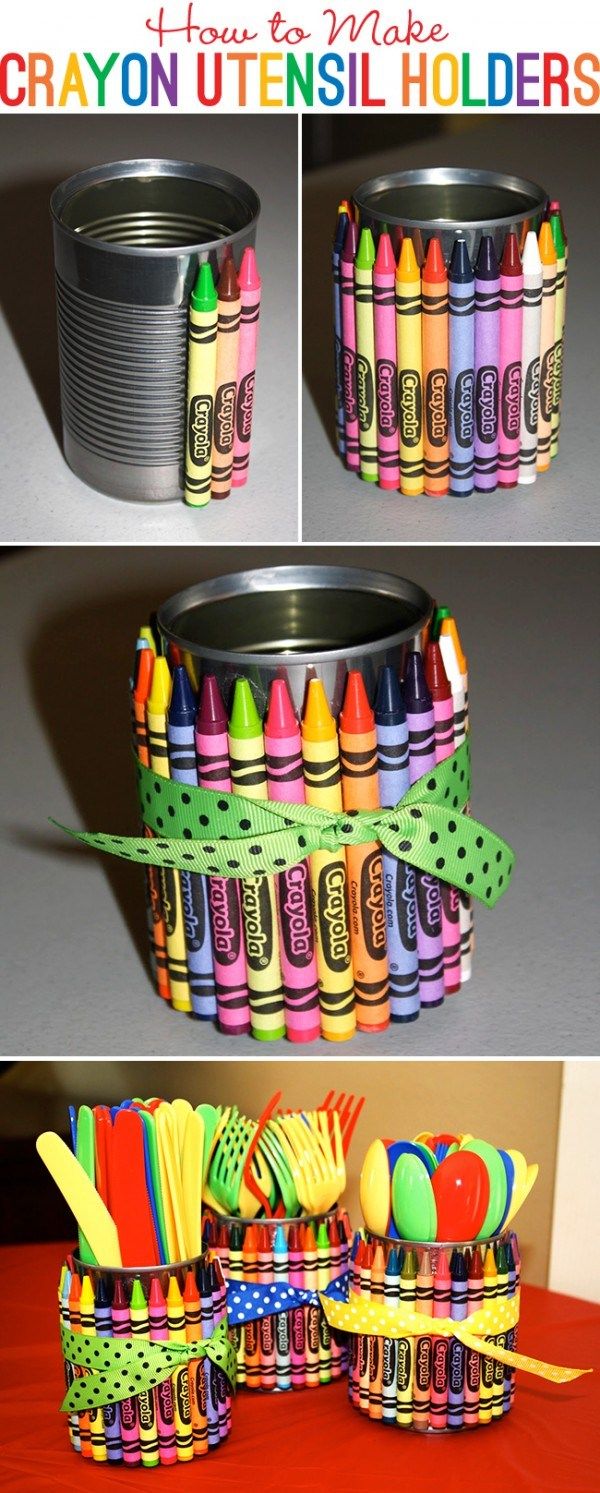 crayon utensils holder made out of tin cans