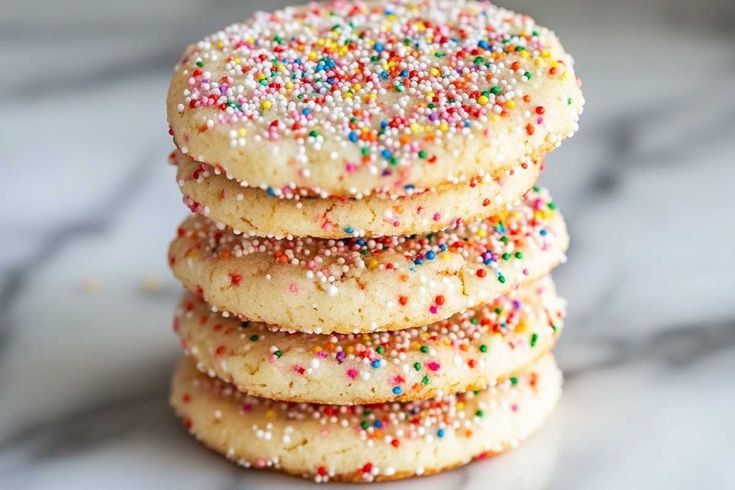 a stack of sugar cookies with sprinkles on top