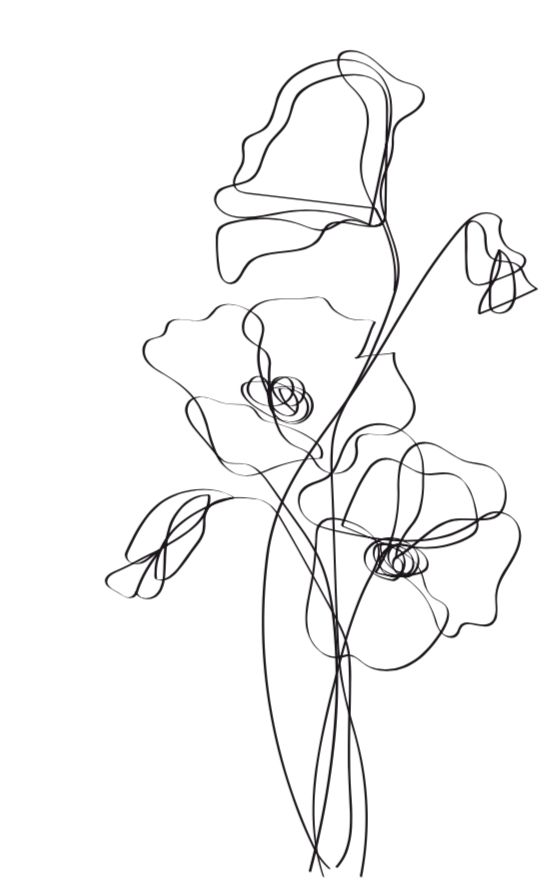 a black and white drawing of flowers on a white background