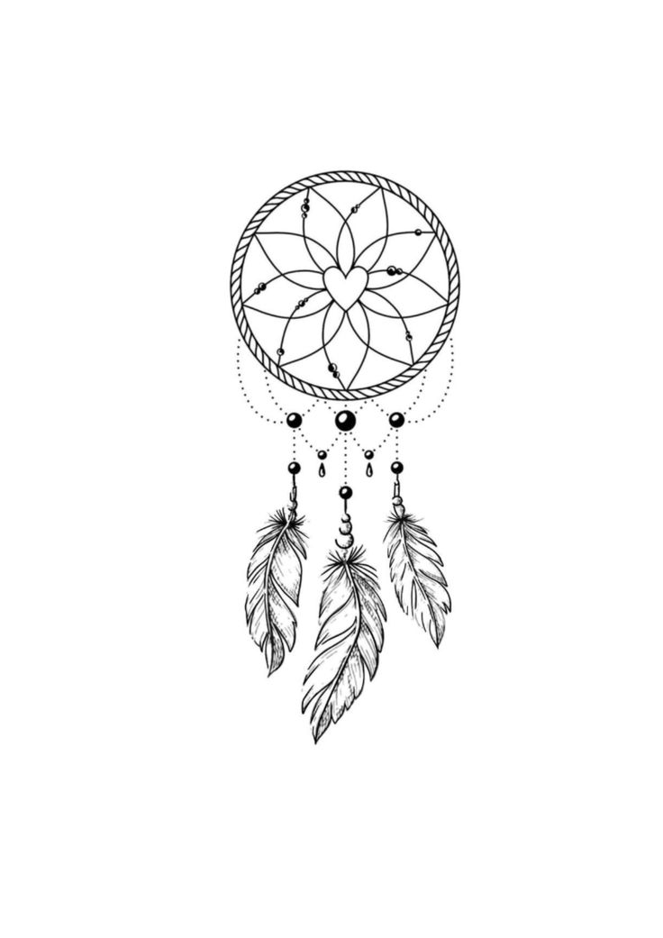 a black and white drawing of a dream catcher