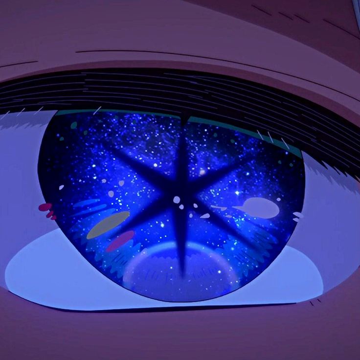 an eye looking at the sky with stars in it