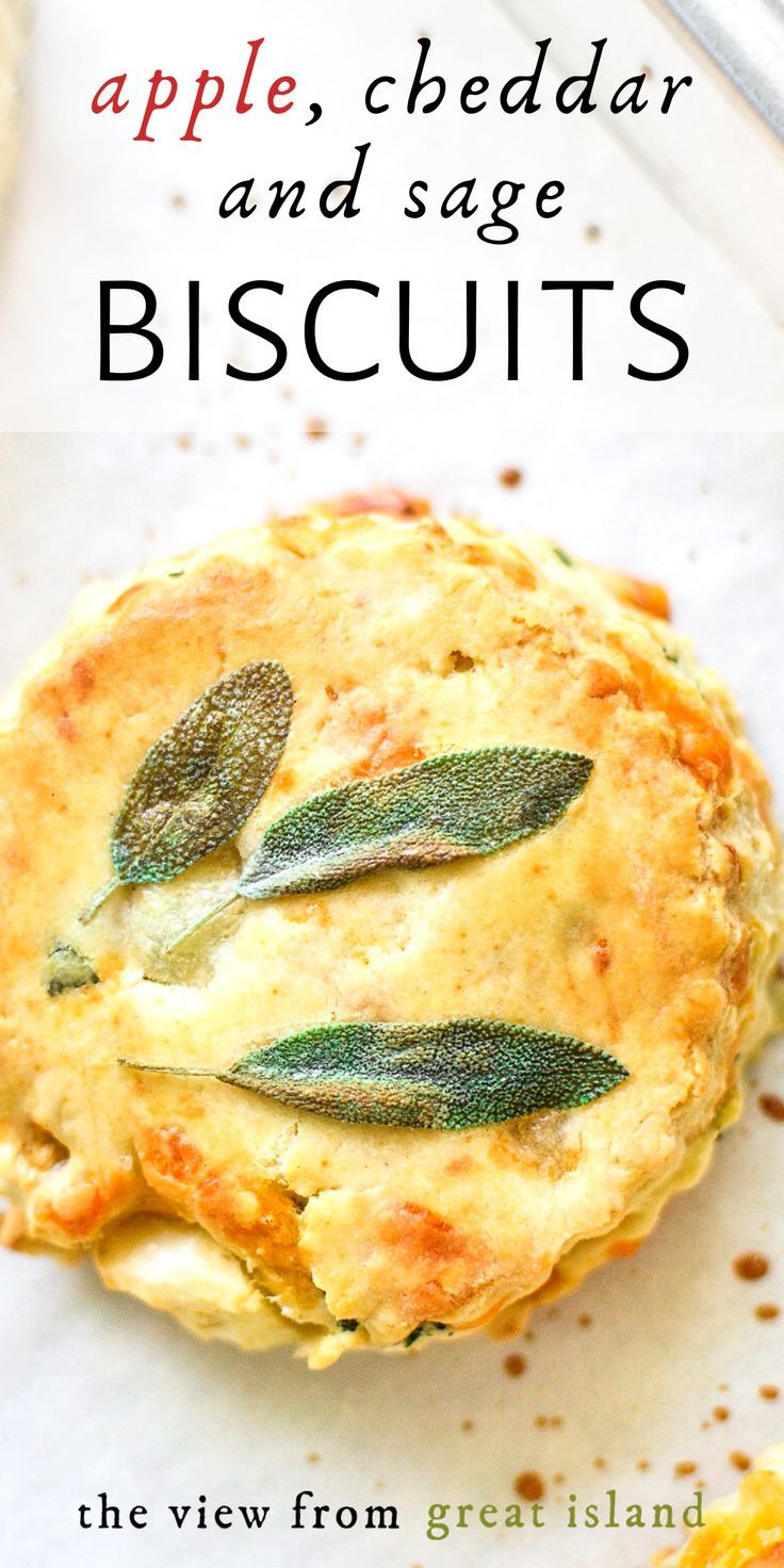 A biscuit topped with fresh sage Sage Baking Recipes, Vegan Sage Recipes, Recipes Using Fresh Sage, Recipes With Fresh Sage, Recipes Using Sage, Fresh Sage Recipes, Sage Recipes Fresh, Fall Biscuits, Thanksgiving Biscuits