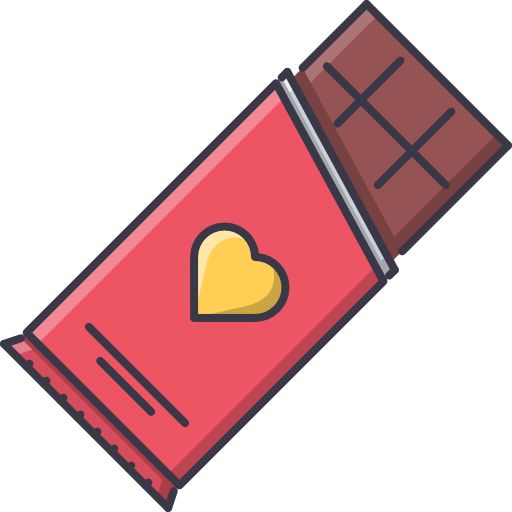 a chocolate bar with a heart on the wrapper icon in cartoon style isolated on white background