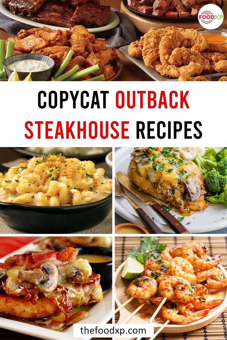 several pictures of different types of food with the words copycat outback steakhouse recipes