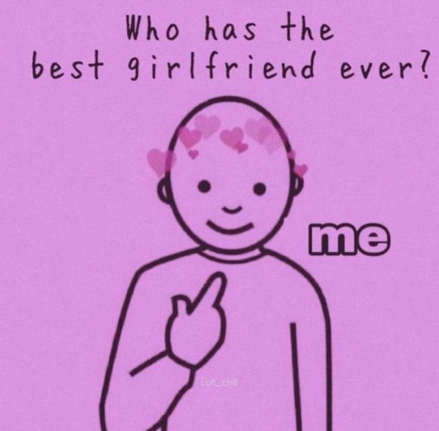 a drawing of a person giving the peace sign and saying who has the best girlfriend ever?