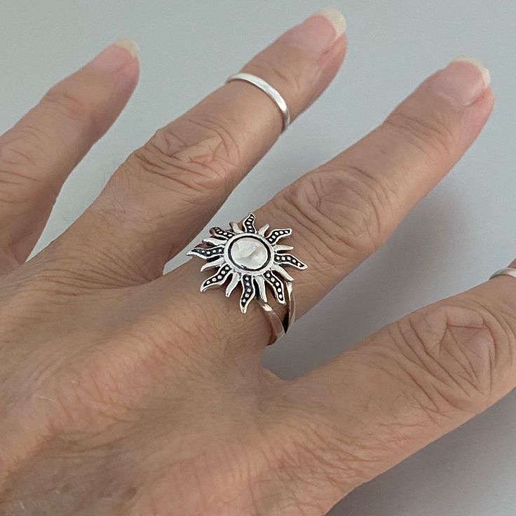 Sterling Silver Sun Ring, Pinky Ring, Index Ring, Thumb Ring, Statement Ring, Boho Ring, Silver Rings, Statement Ring, 925 Stamped Face Height: 18 Mm Finish Oxidize Material: 925 Sterling Silver White Sterling Silver Stackable Open Rings, Everyday White Rings Stamped 925, Everyday White 925 Stamped Rings, White Flower Ring Gift, Adjustable Silver Symbolic Initial Ring, Adjustable Silver Spiritual Flower Ring, Spiritual Silver Adjustable Flower Ring, Adjustable Spiritual Silver Flower Ring, Adjustable Sterling Silver Initial Ring In White