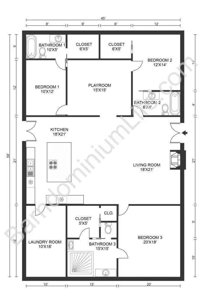 the floor plan for a two bedroom apartment with an attached kitchen and living room area