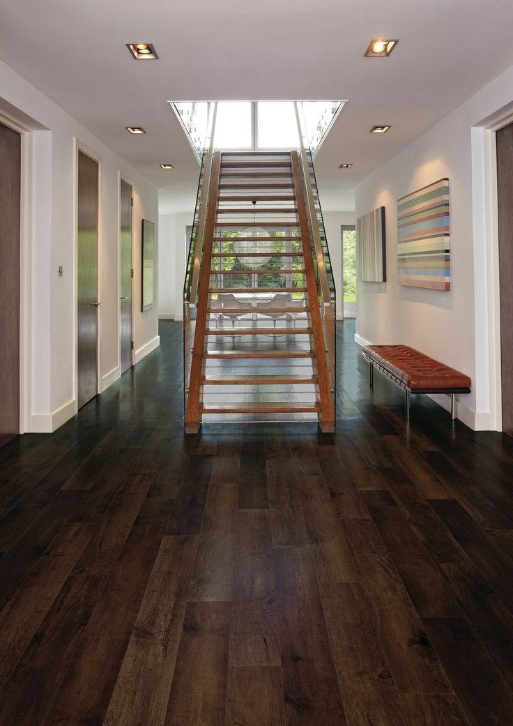 Winter Oak flooring by Karndean Designflooring in an open hallway and a close-up angled photo. Oak Plank Flooring, New Flooring Ideas, Glass Flooring, Entrance Hall Decor, Luxury Staircase, Flat Furniture, Luxury Vinyl Planks, Timber Floor, Karndean Flooring