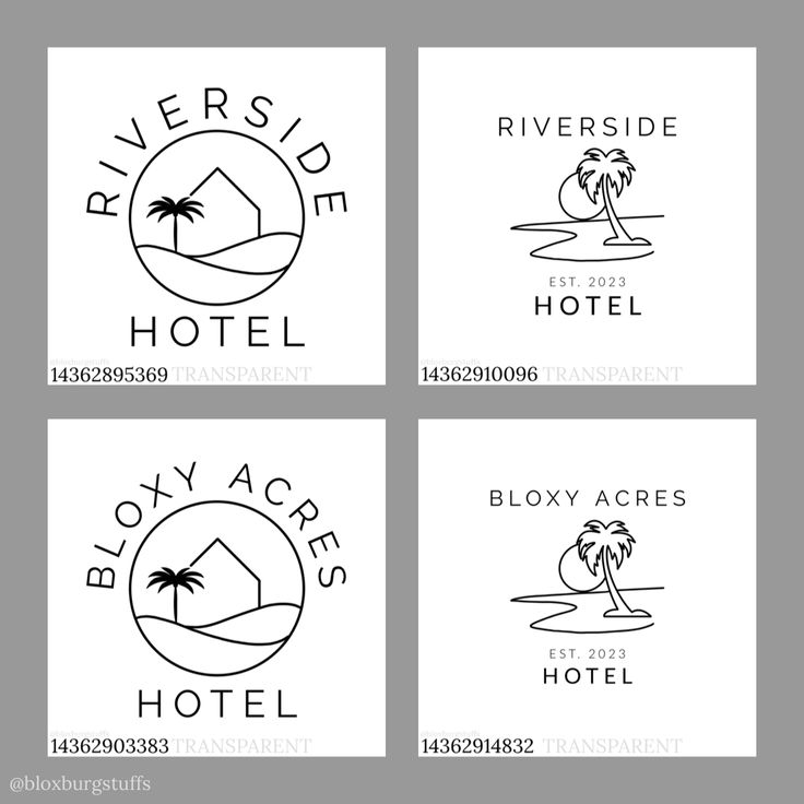 four logos designed for the riverside hotel and spa in las vegas, nevada with palm trees