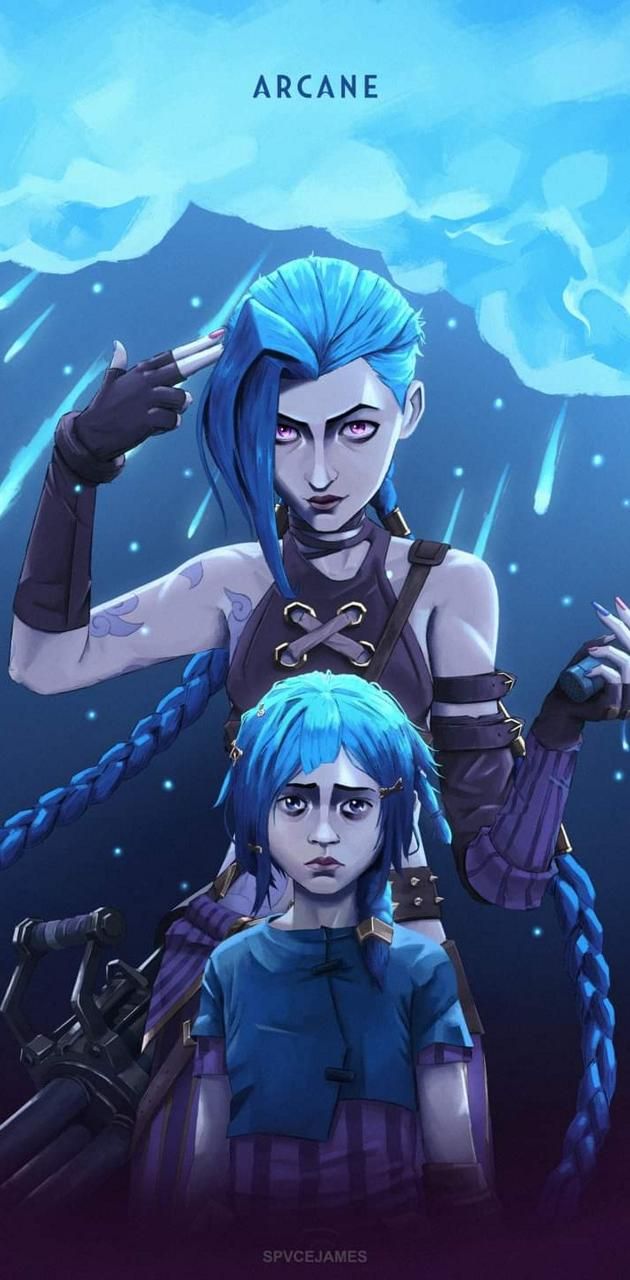 two people standing next to each other with blue hair