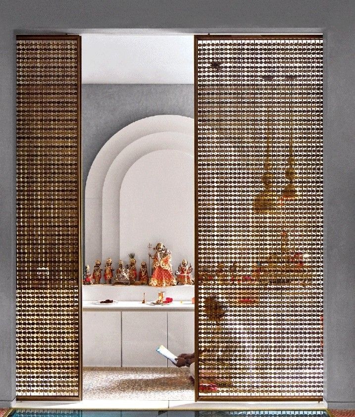 an open door to a bathroom with a sink and mirror in the middle, next to a tiled floor