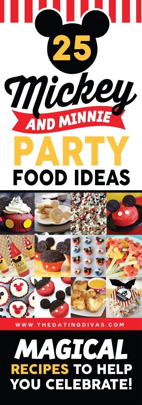 an advertisement for mickey and minnie party food ideas