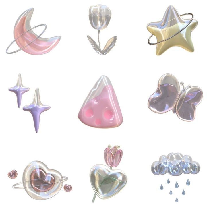 several different shapes and sizes of items on a white background, including hearts, stars, and other objects