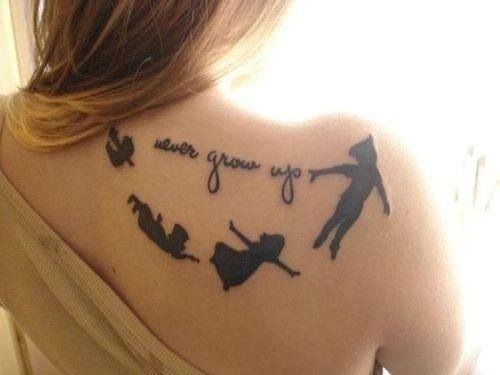 the back of a woman's shoulder with words written in black ink on it