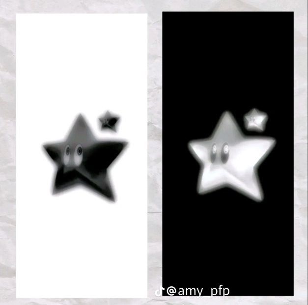 two black and white stars with holes in them