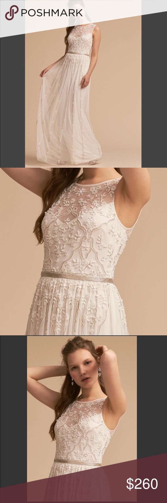 three different images of a woman in a white dress with long hair and wearing a tiara