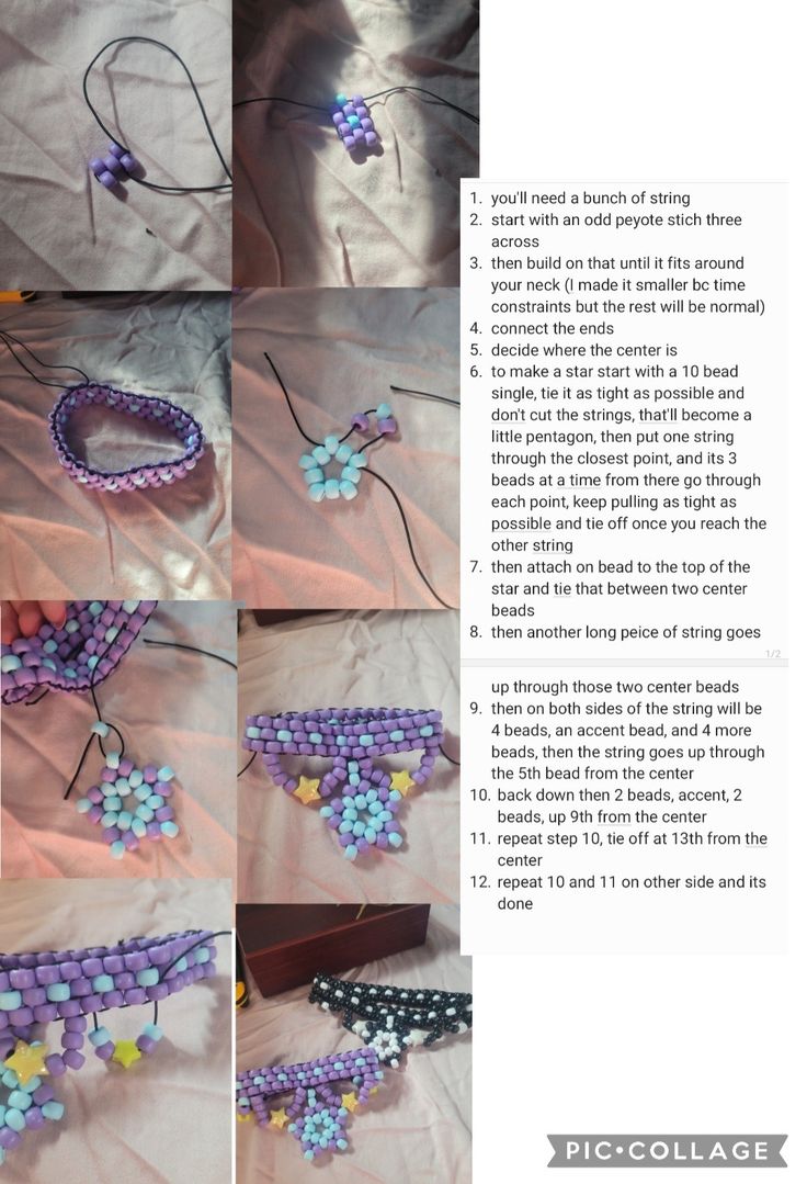 the instructions for making beaded bracelets with beads and star shaped beads on them