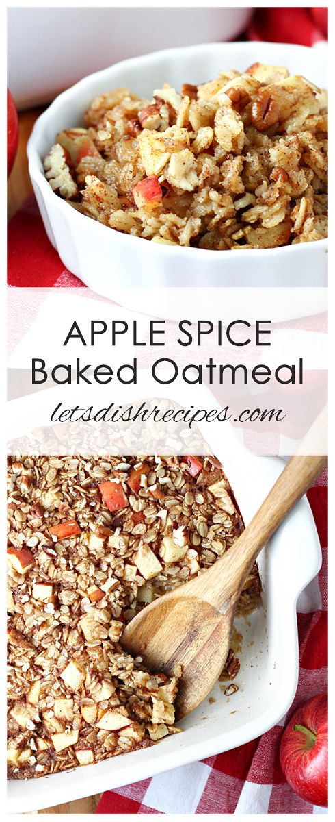 an apple spice baked oatmeal in a white bowl