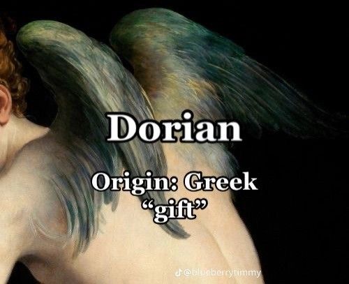 an image of a man with wings painted on his chest and the words dorian origin greek gift?