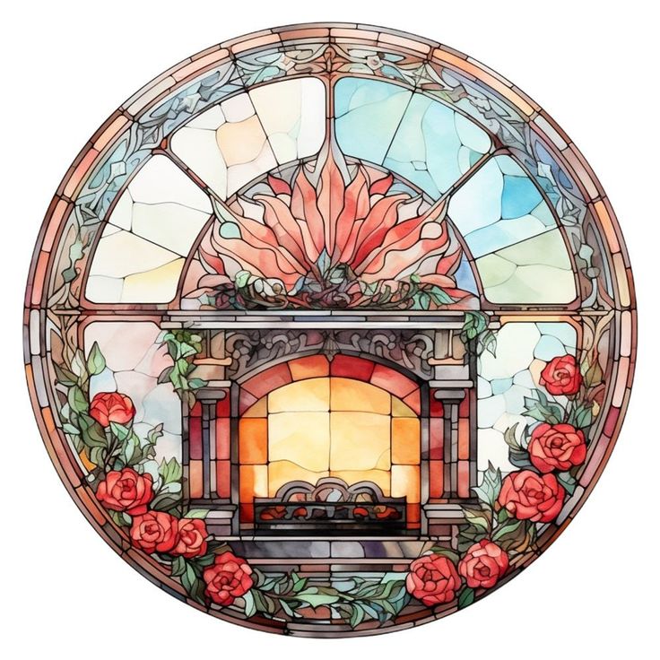 a stained glass window with flowers on it