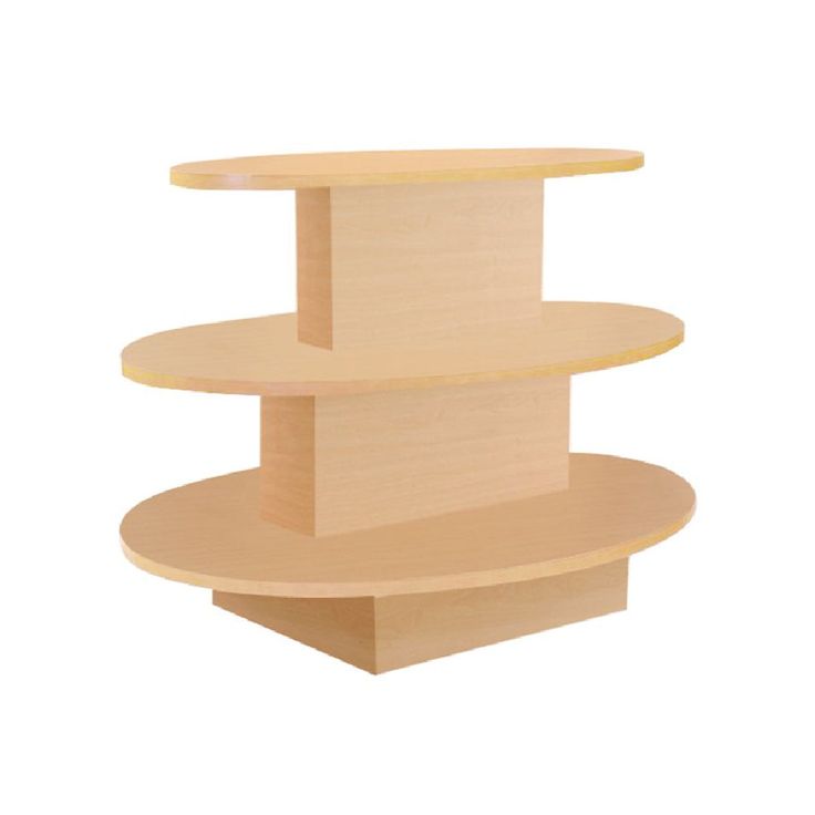 three tiered wooden shelf on white background