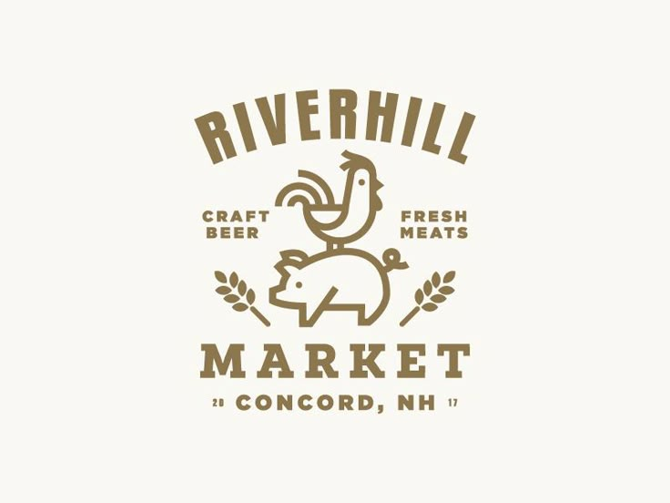 the logo for riverhill market and concord, n h is shown in brown on a white background