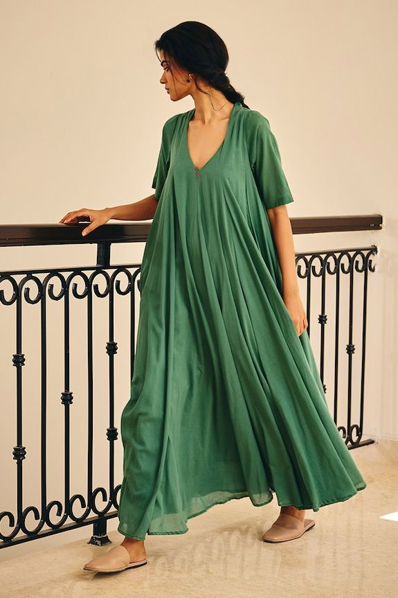 Sap green maxi dress crafted from soft mul cotton. - Aza Fashions Sap Green, Jayanti Reddy, Green Maxi Dress, Rohit Bal, Maxi Dress For Women, Tarun Tahiliani, Luxury Sale, Green Maxi, Dress Crafts