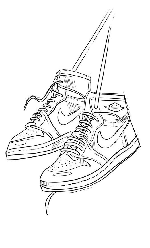 a drawing of a pair of sneakers with the soles up and one shoe on top