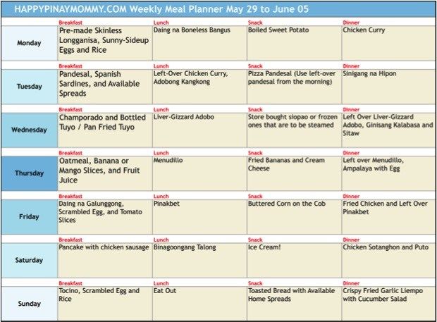 an image of a meal planner with food items in the top left corner and on the bottom right side