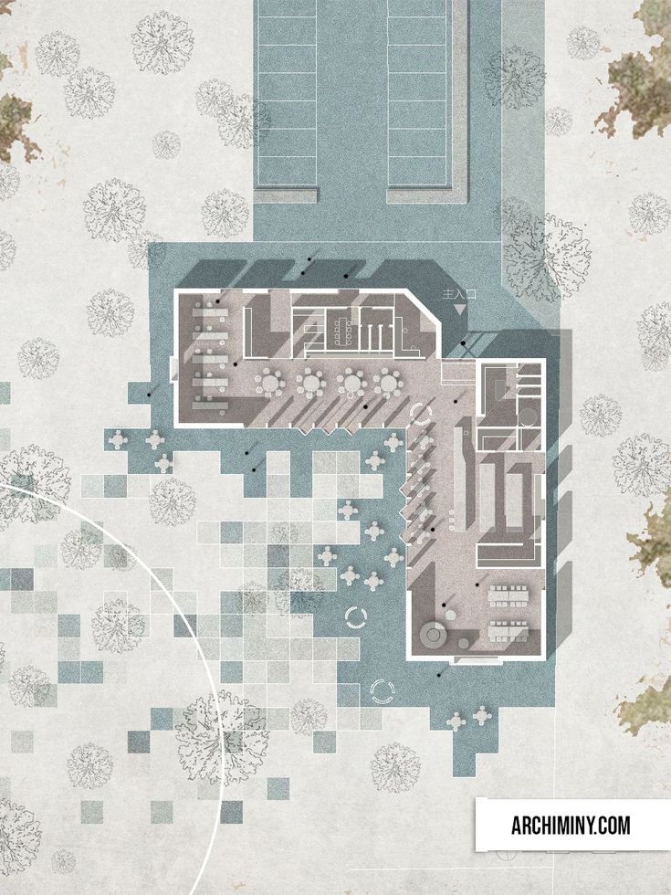 an aerial view of the floor plan for a building with multiple floors and several rooms